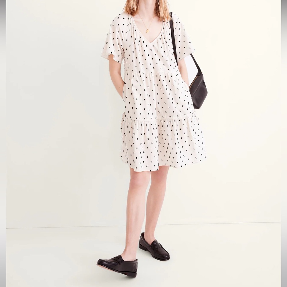 Madewell Cotton-Linen Lorelei Mini Dress in Clip Dot, size medium